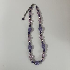 Silver Tone Purple Pink Faux Pearl Beaded Statement Necklace Fairy Bohemian